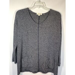 Simply Noelle Womens Striped Jersey Tunic Top Blouse Navy Blue Gray Small/Medium